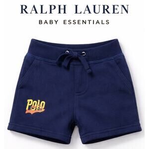 Ralph Lauren Baby Polo French Terry Shorts 9M Navy Logo Cotton Drawstring NWT
